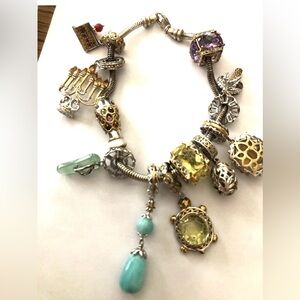 GEMS EN VOGUE Sterling & Vermeil Charm Bracelet  Candleabra Fish Jewels Turtle